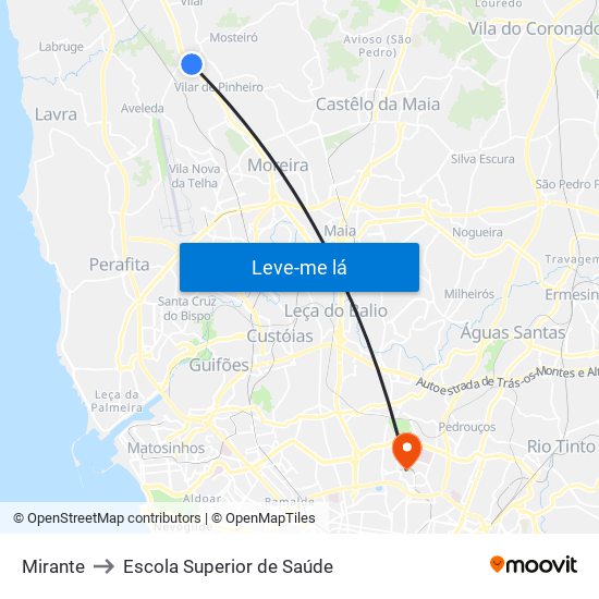 Mirante to Escola Superior de Saúde map