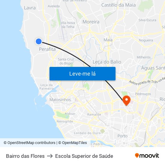 Bairro das Flores to Escola Superior de Saúde map