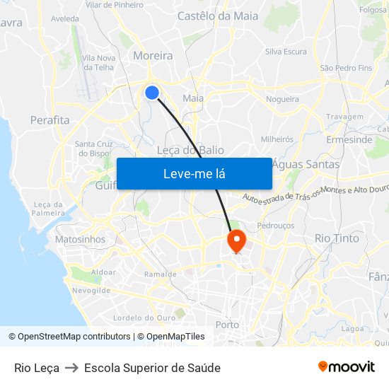 Rio Leça to Escola Superior de Saúde map