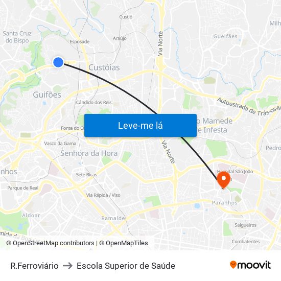 R.Ferroviário to Escola Superior de Saúde map