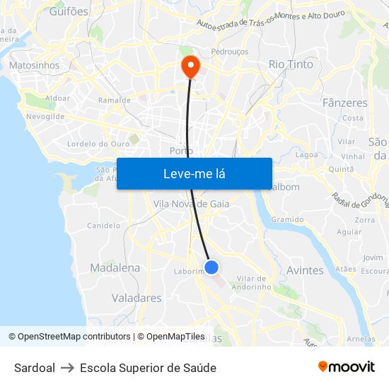 Sardoal to Escola Superior de Saúde map