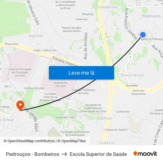 Pedrouços - Bombeiros to Escola Superior de Saúde map