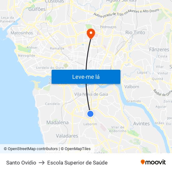 Santo Ovídio to Escola Superior de Saúde map