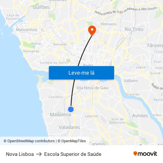 Nova Lisboa to Escola Superior de Saúde map