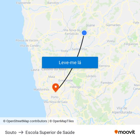 Souto to Escola Superior de Saúde map