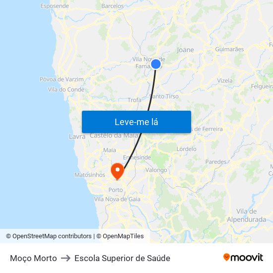 Moço Morto to Escola Superior de Saúde map
