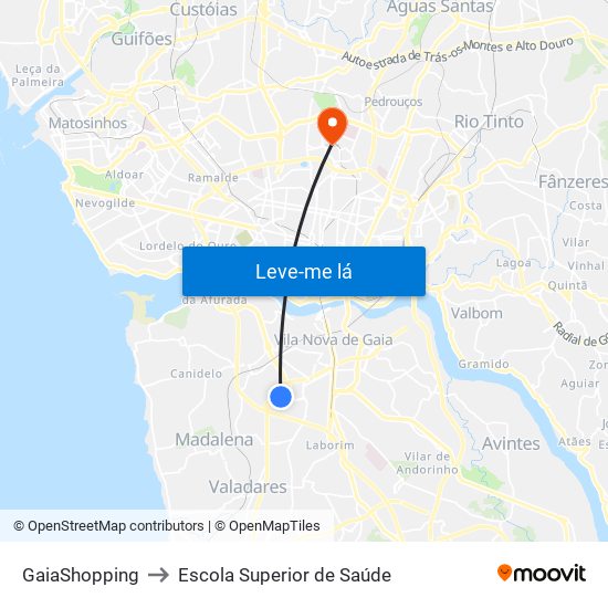 GaiaShopping to Escola Superior de Saúde map