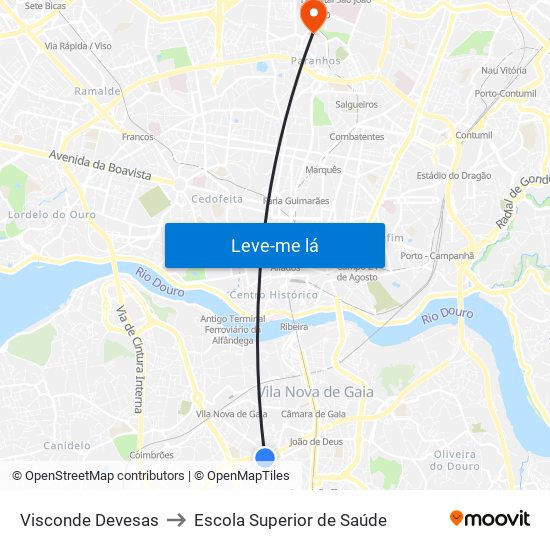 Visconde Devesas to Escola Superior de Saúde map