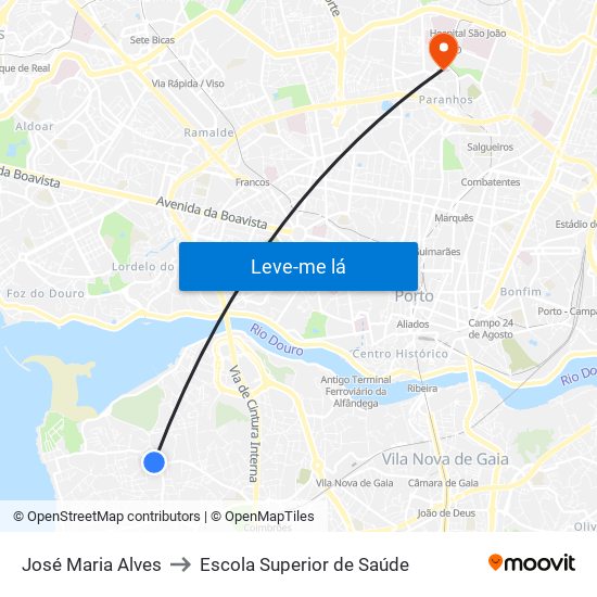 José Maria Alves to Escola Superior de Saúde map