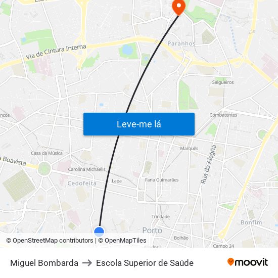 Miguel Bombarda to Escola Superior de Saúde map