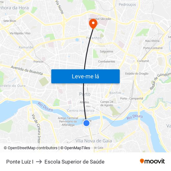 Ponte Luíz I to Escola Superior de Saúde map