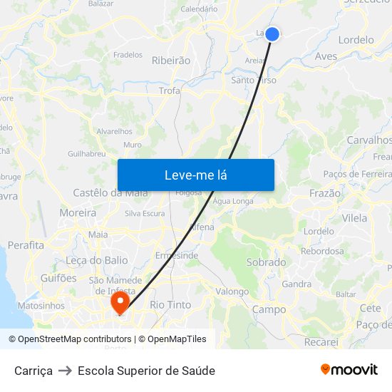 Carriça to Escola Superior de Saúde map