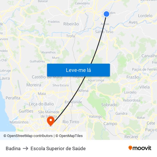 Badina to Escola Superior de Saúde map