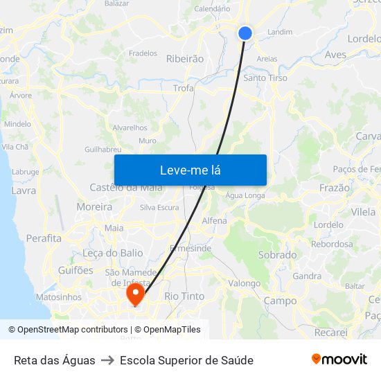 Reta das Águas to Escola Superior de Saúde map