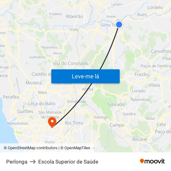 Perlonga to Escola Superior de Saúde map