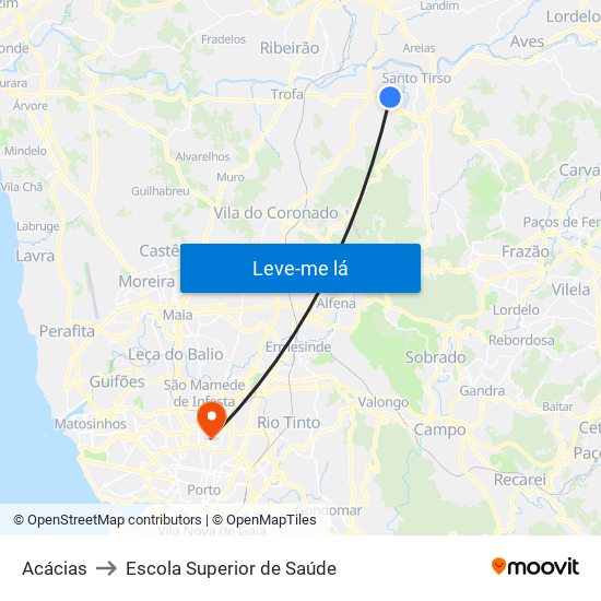 Acácias to Escola Superior de Saúde map