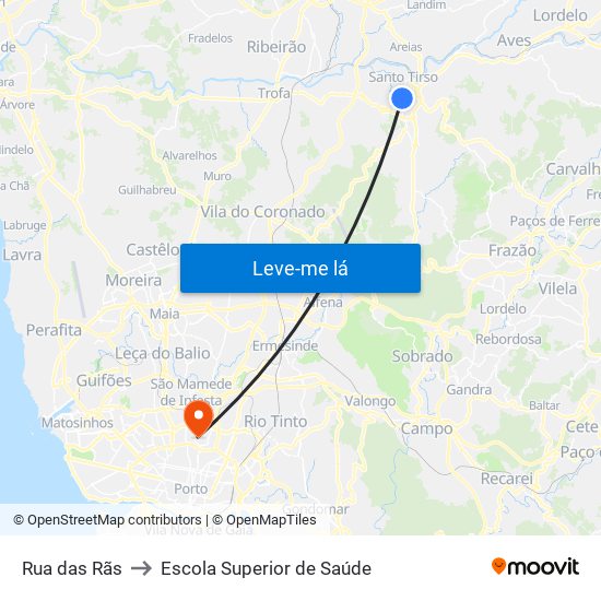 Rua das Rãs to Escola Superior de Saúde map