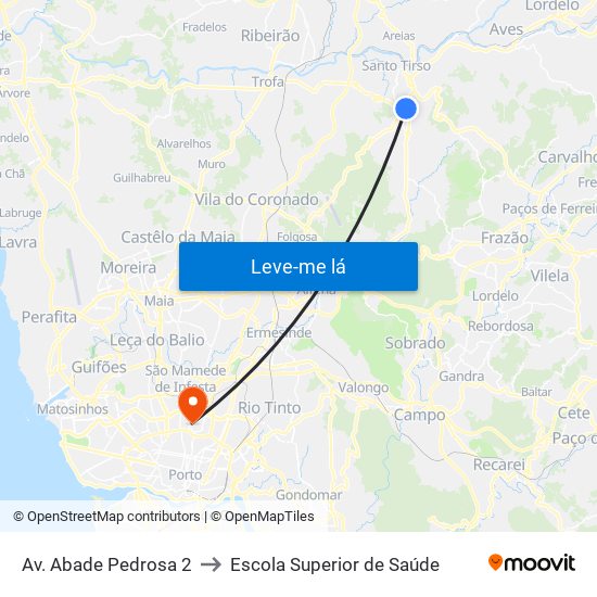 Av. Abade Pedrosa 2 to Escola Superior de Saúde map