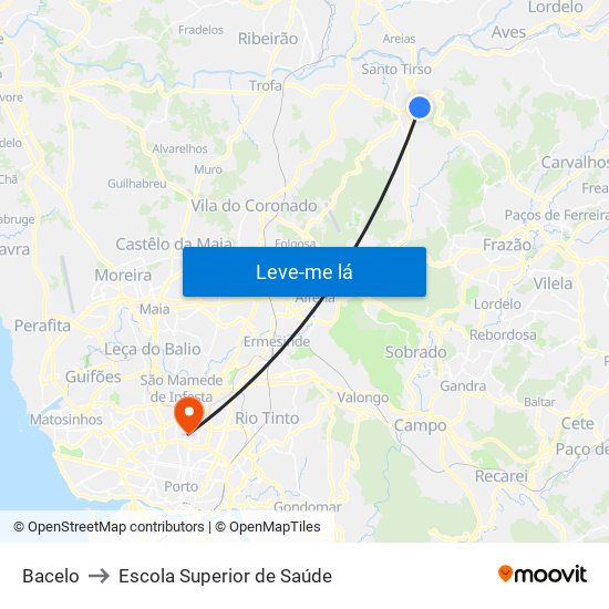 Bacelo to Escola Superior de Saúde map