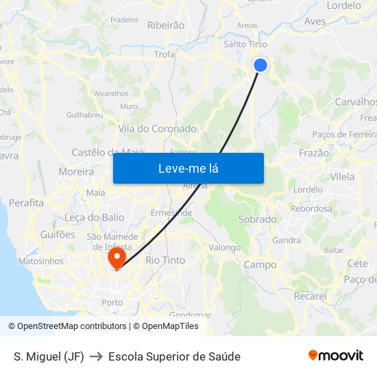 S. Miguel (JF) to Escola Superior de Saúde map