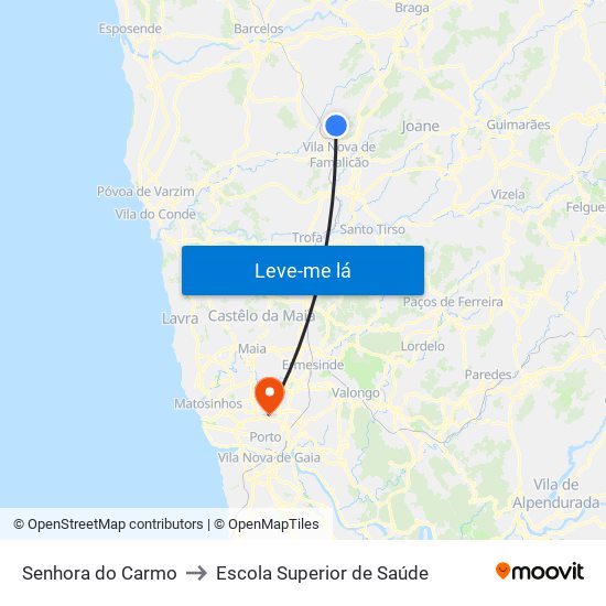 Senhora do Carmo to Escola Superior de Saúde map