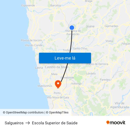 Salgueiros to Escola Superior de Saúde map