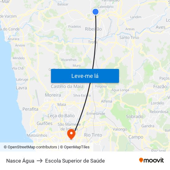 Nasce Água to Escola Superior de Saúde map