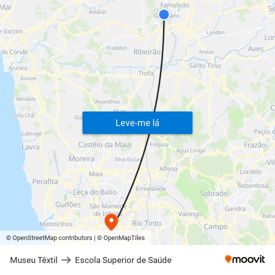 Museu Têxtil to Escola Superior de Saúde map