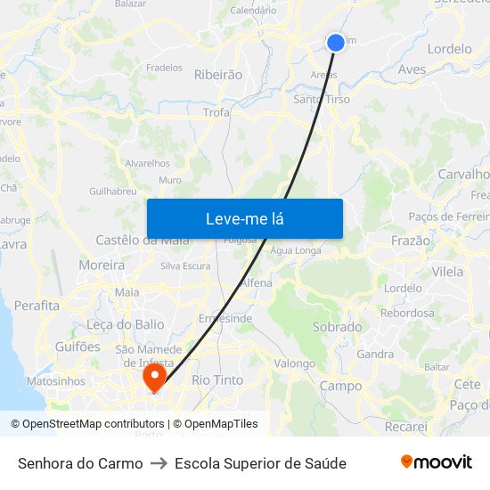 Senhora do Carmo to Escola Superior de Saúde map