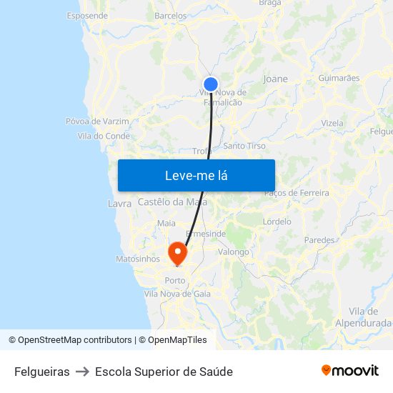 Felgueiras to Escola Superior de Saúde map