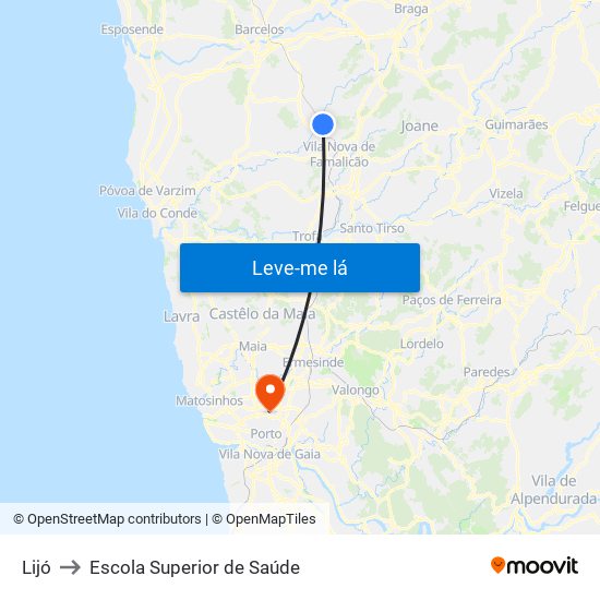 Lijó to Escola Superior de Saúde map