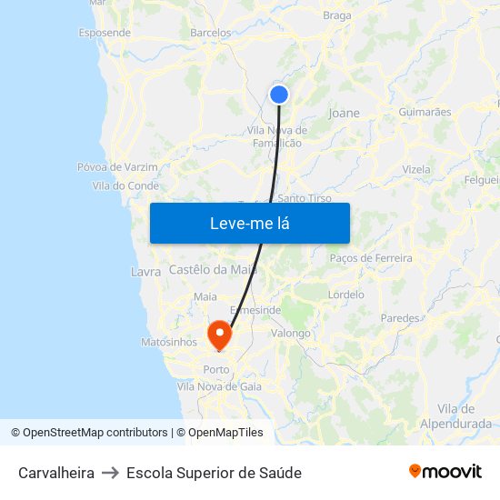 Carvalheira to Escola Superior de Saúde map