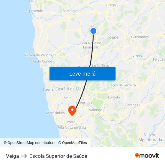 Veiga to Escola Superior de Saúde map