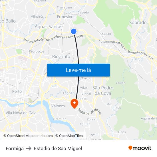 Formiga to Estádio de São Miguel map