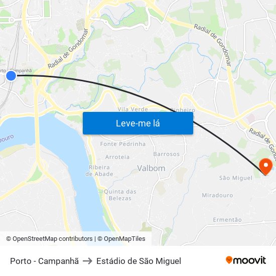 Porto - Campanhã to Estádio de São Miguel map