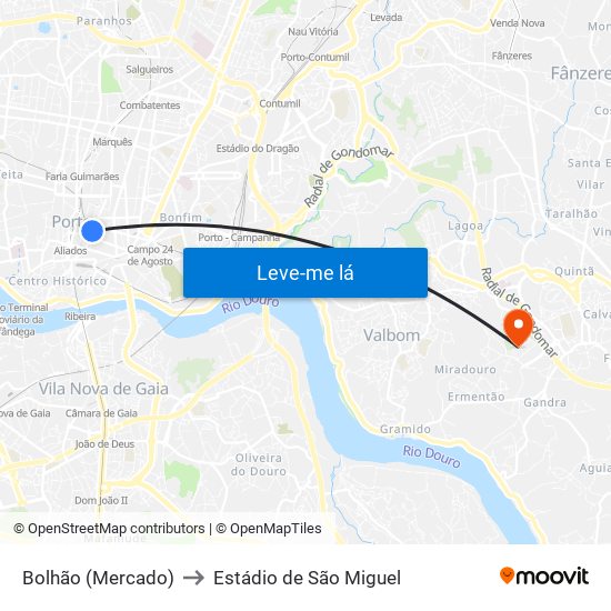 Bolhão (Mercado) to Estádio de São Miguel map