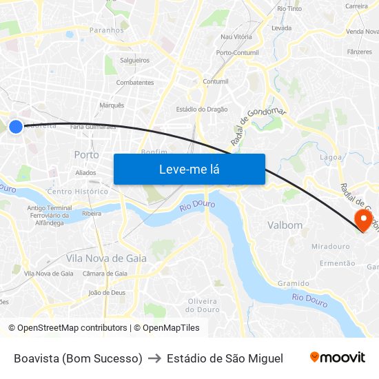 Boavista (Bom Sucesso) to Estádio de São Miguel map