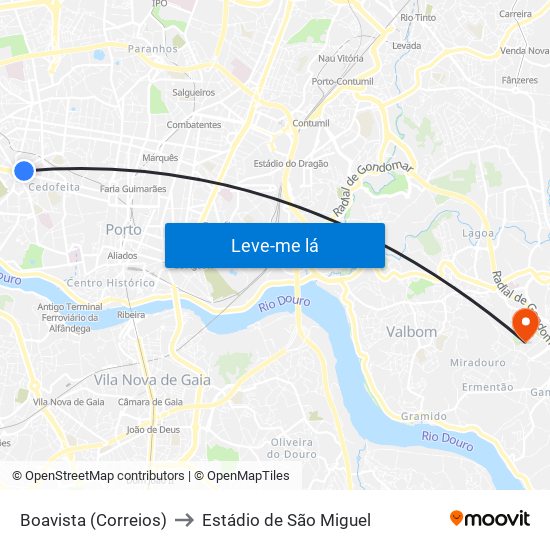 Boavista (Correios) to Estádio de São Miguel map