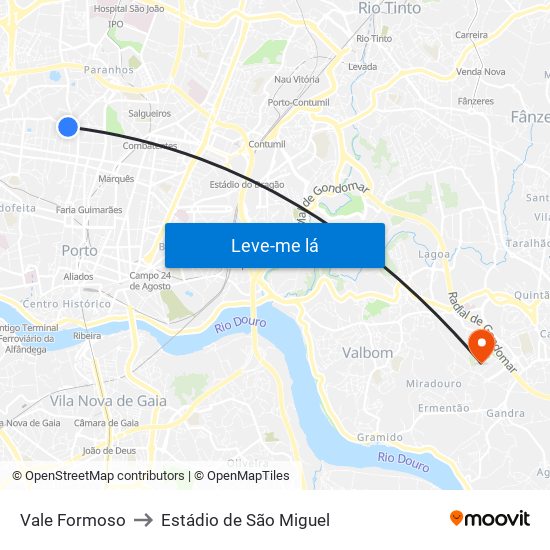 Vale Formoso to Estádio de São Miguel map
