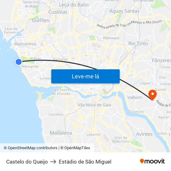 Castelo do Queijo to Estádio de São Miguel map