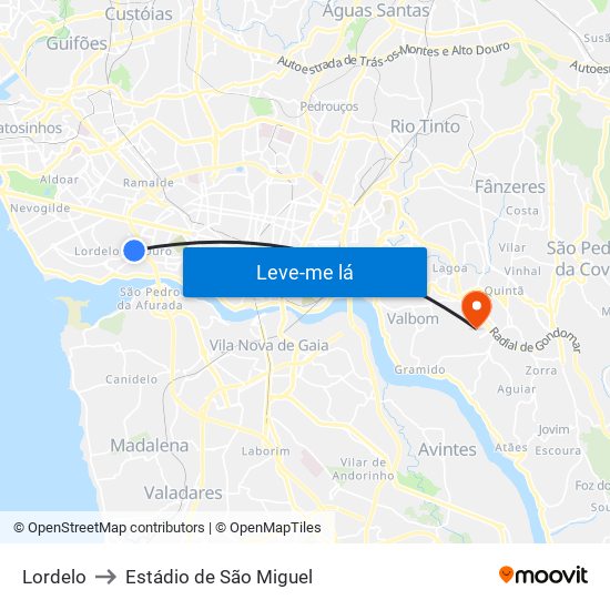 Lordelo to Estádio de São Miguel map
