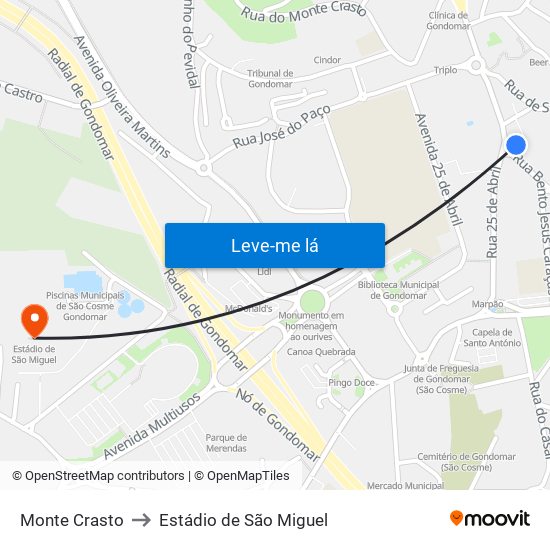 Monte Crasto to Estádio de São Miguel map