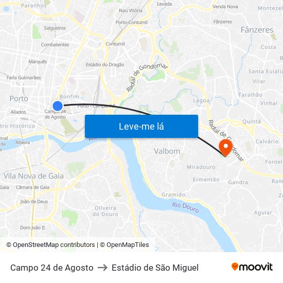 Campo 24 de Agosto to Estádio de São Miguel map