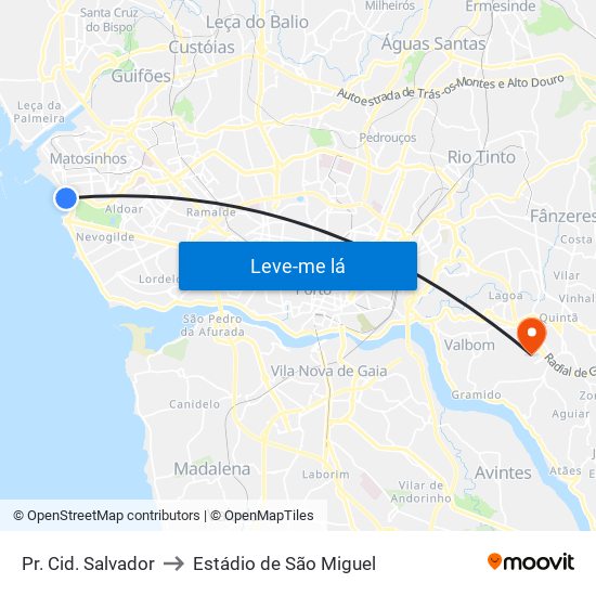Pr. Cid. Salvador to Estádio de São Miguel map