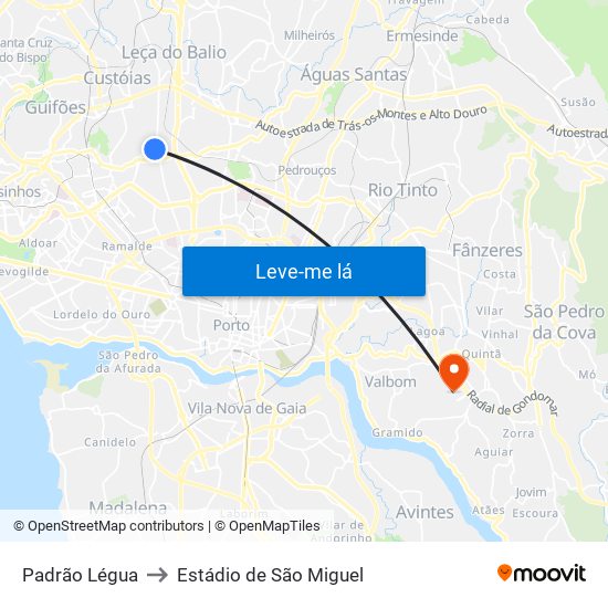 Padrão Légua to Estádio de São Miguel map
