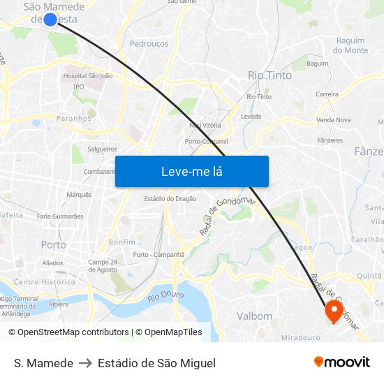 S. Mamede to Estádio de São Miguel map