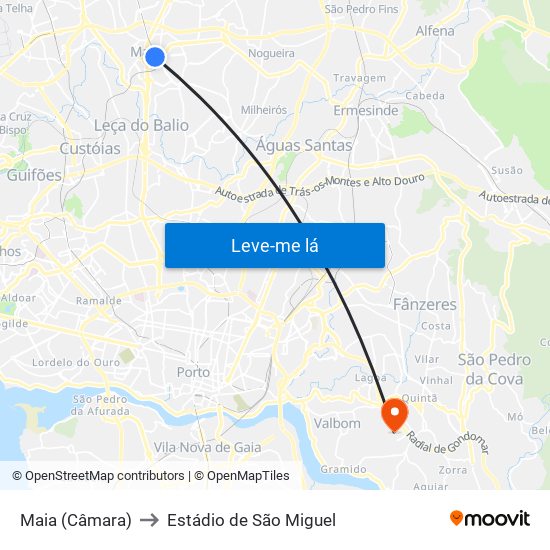 Maia (Câmara) to Estádio de São Miguel map