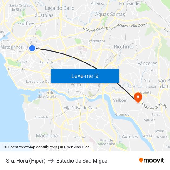 Sra. Hora (Hiper) to Estádio de São Miguel map
