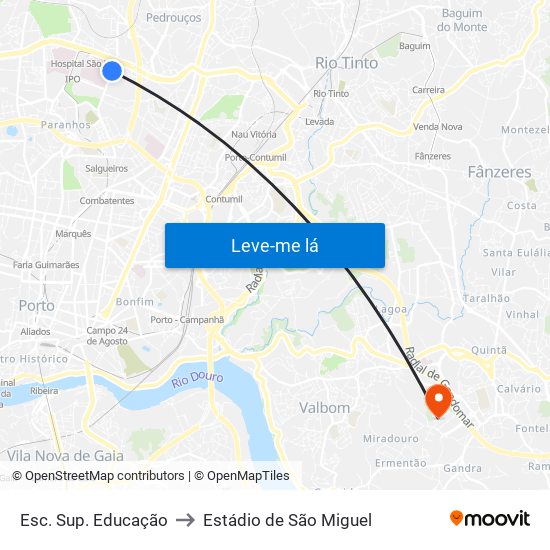 Esc. Sup. Educação to Estádio de São Miguel map