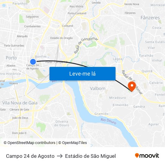 Campo 24 de Agosto to Estádio de São Miguel map